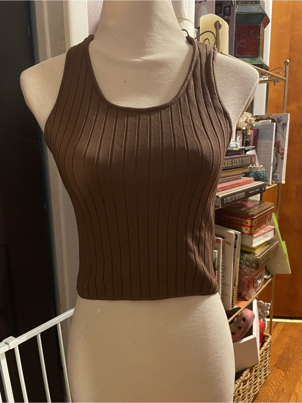 Cotton On Ribbed Crop Tank Top - Brown